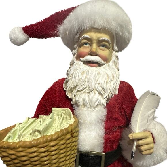 Santa Figurine Holding a Basket of Letters Quill & Nice List &checking it twice - Picture 5 of 6
